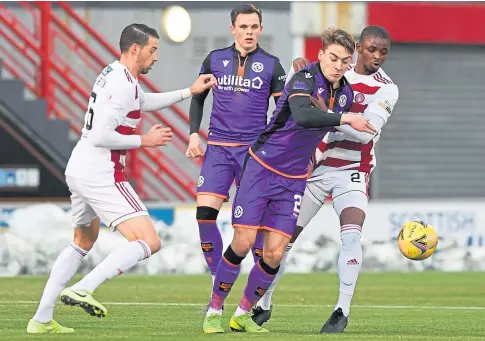  ??  ?? BLANK: United strikers Louis Appere and Lawrence Shankland couldn’t find a way past Accies’ defenders in January.