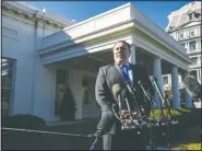  ?? AP/EVEN VUCCI ?? Secretary of State Mike Pompeo speaks with reporters Thursday about the death of journalist Jamal Khashoggi, after meeting with President Donald Trump at the White House.