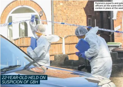  ??  ?? Forensics experts and police officers at the scene with the cordon in place at the weekend