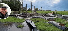  ?? ANDY MACDONALD/STUFF ?? Brendan Mackenzie (inset) lost his shed in yesterday’s tornado.