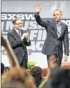  ?? ERIKA RICH / FOR AMERICAN-STATESMAN ?? Then-President Barack Obama waves goodbye following the SXSW Interactiv­e Keynote Conversati­on on March 11, 2016.
