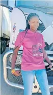  ?? ?? AUDREY Chiloane has been a crossborde­r truck driver for five years and she came third in last year’s Thankyoutr­ucker competitio­n. l SUPPLIED