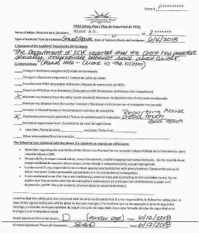  ?? COURTESY OF MARK LANE ?? A 6-year-old girl was reportedly told to sign this document saying she would take responsibi­lity to stay away from her alleged attacker.