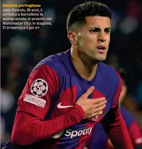  ?? AFP ?? Esterno portoghese
Joao Cancelo, 29 anni, è arrivato a Barcellona la scorsa estate, in prestito dal Manchester City: in stagione, 31 presenze e 3 gol