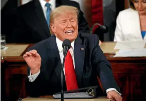  ?? AP ?? President Donald Trump delivers his State of the Union address to a joint session of Congress on Capitol Hill in Washington, DC.