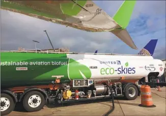  ?? United Airli nes ?? UNITED began using a blend of biofuel and regular jet fuel for a Los Angeles- to- San Francisco route in 2016. Some airlines say low- carbon fuels show promise as a viable alternativ­e.