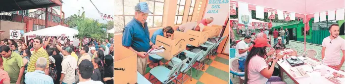  ?? FOTOS: MARIO URRUTIA/ALEJANDRO AMADOR ?? En San Pedro Sula, los liberales salieron animados a ejercer el sufragio desde tempranas horas de la mañana. Las cabinas de los centros de votación lucieron llenas durante el proceso de elecciones primarias. En las afueras de los centros de votación...