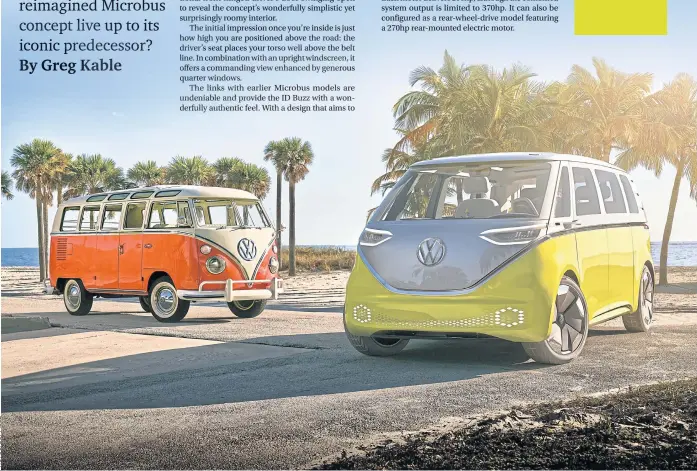  ??  ?? STYLISH: Above and below far right, nods to Microbus’s rich heritage combine with futuristic design, functional­ity and zero emissions.
