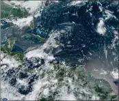  ?? EFE ?? Larry, la tormenta tropical 12 de este 2021, presenta vientos máximos sostenidos de unos 85 kilómetros por hora.