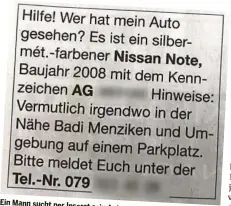  ?? TELE M1 ?? Ein Mann sucht per Inserat sein Auto.