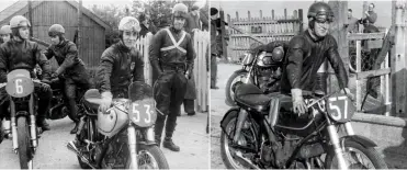  ??  ?? ABOVE LEFT Reg Armstrong ready for practice on the final version of the E90 in 1951. ABOVE Rod Coleman on the new E95 version ready for practice at the 1953 TT.