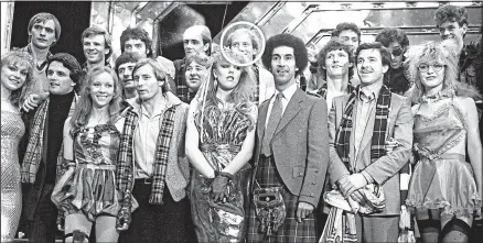  ??  ?? Alan Brazil with Scotland’s 1982 World Cup squad on Top Of The Pops