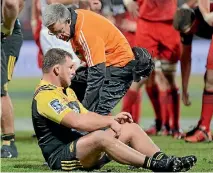  ?? PHOTO: GETTY IMAGES ?? Reggie Goodes, here assisted from the field during a match against the Crusaders last year, is still battling to clearn concussion symptons.