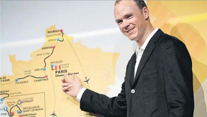  ?? FOTO: AP ?? Chris Froome, con el objetivo de vestir un quinto maillot amarillo en París. Campeón en 2013 y dominador absoluto de 2015 a 2017, el líder del Team Sky intentará una quinta conquista que le ponga al nivel de las leyendas de la prueba