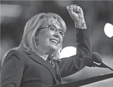  ?? JACK GRUBER/USA TODAY NETWORK FILE ?? Former U.S. Rep. Gabby Giffords speaks during the 2016 Democratic National Convention in Philadelph­ia on July 27, 2016.