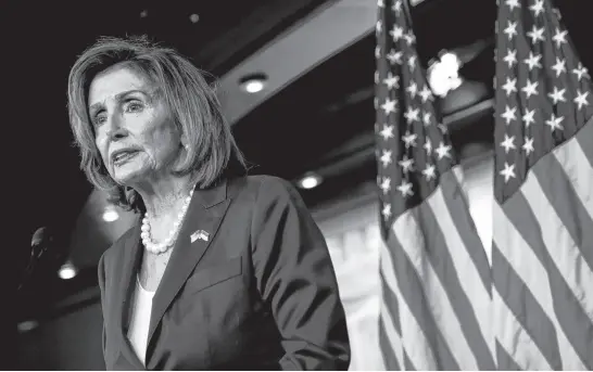  ?? JONATHAN ERNST • REUTERS ?? U.S. House Speaker Nancy Pelosi began a tour of Asia on Sunday, but there is no indication she will be visiting Taiwan, a stop that would raise the ire of China.