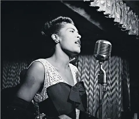  ??  ?? Rare talent: Billie Holiday performing in Manhattan in 1947, left; and portrayed by Audra Mcdonald, below left. Holiday’s funeral, right, in 1959