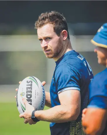  ?? Picture: JUSTIN KENNEDY ?? SPECTATOR: Michael Morgan watches his teammates run drills during yesterday's training session in Darwin ahead of today's game against the Parramatta Eels.