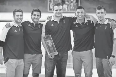  ?? CHERYL EVANS/ AZCENTRAL SPORTS ?? From left, ASU wrestlers Josh Shields (157 pounds), Anthony Valencia (165), Tanner Hall (hvyweight), Zahid Valencia (174), and Josh Maruca (149), qualified for the NCAA Tournament.