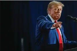  ?? JAMIE KELTER DAVIS — THE NEW YORK TIMES ?? Former President Donald Trump, the presumptiv­e Republican presidenti­al nominee, campaigns last week in Green Bay, Wisconsin. On the abortion issue, Trump has been trying to please the conservati­ve base while not alienating swing voters.