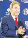  ?? BUTCH DILL/AP ?? Would Jim McElwain still be the coach at Florida if not for Nick Saban (above) and the overwhelmi­ng success of Alabama?