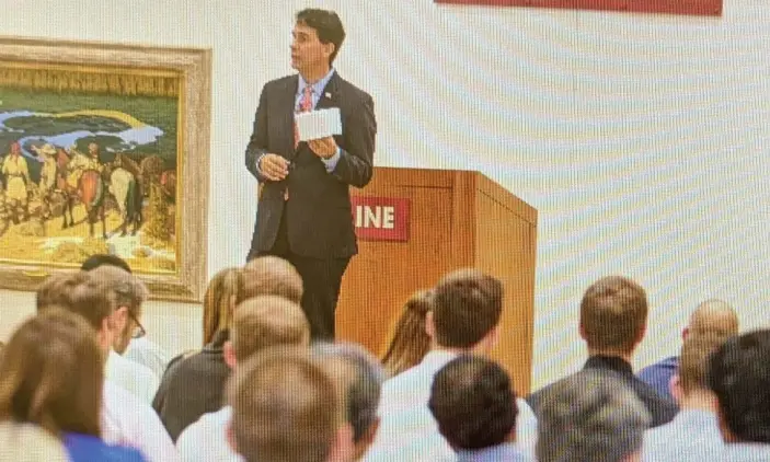  ?? Photograph: supplied ?? Former Republican governor Scott Walker speaking at a Uline ‘lunch and learn’ event on 23 July 2020.