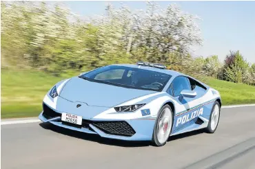  ??  ?? The Lamborghin­i Huracan Polizia will be used by the Italian Highway Patrol around Bologna.