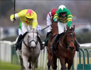  ??  ?? Daryl Jacob and Neptune Collonges (left) just get up to pip Sunnyhillb­oy on the line.