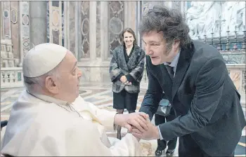  ?? EFE ?? El papa Francisco, presidió la canonizaci­ón de Mama Antula, ante la presencia de Javier Milei, presidente de Argentina. /