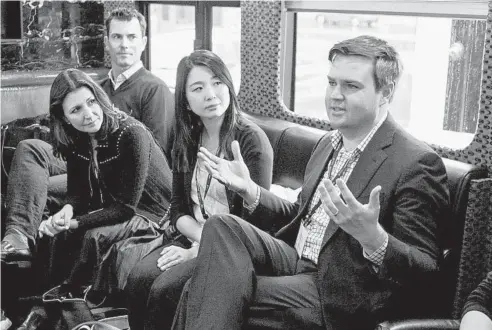  ?? ANDREW SPEAR/NEW YORK TIMES ?? J.D. Vance, author of “Hillbilly Elegy,” speaks with lawmakers and members of a venture capital bus tour in Youngstown, Ohio, on Feb. 21, 2018.