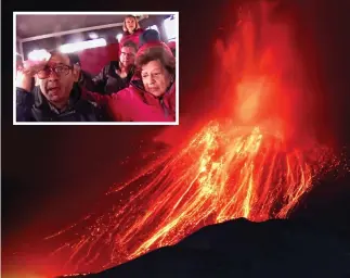  ??  ?? Terror: The eruption and, inset, injured tourists escape the scene in a bus
