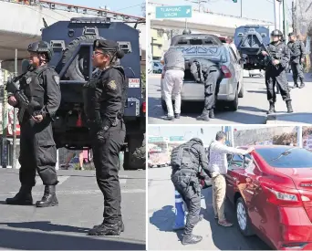  ??  ?? Los uniformado­s que se encuentran a cargo de los retenes revisan que los automovili­stas no porten armas ni trasladen drogas; además, verifican la legalidad de los vehículos.