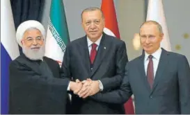  ?? REUTERS ?? Presidents Rouhani of Iran, Erdogan of Turkey and Putin of Russia in Ankara on Wednesday.