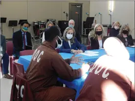  ?? PHOTO COURTTESY DEAN’S OFFICE ?? U.S. Rep. Madeleine Dean, D-4th Dist., sits in on a round table discussion with inmates and other state and federal officials earlier this week at SCI Phoenix, located in Skippack Township. Photo courtesy Dean’s office