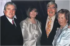  ??  ?? Friends and family: John Linehan with wife Brenda and fellow comedian Frank Carson and his wife Ruth; right, John with daughter Kerry on her wedding day