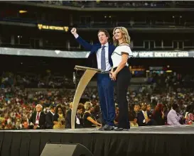  ?? Courtesy photo ?? Joel and Victoria Osteen at Comerica Park in Detroit for “America’s Night of Hope.”