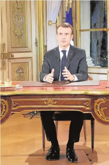  ?? ABC ?? El presidente Macron, durante su discurso en el Palacio del Elíseo