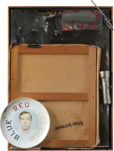  ?? ?? 2. Souvenir 2, 1964, Jasper Johns, oil, charcoal and collage on canvas with objects, 73×53.3cm. Collection of Barbara and Richard S. Lane