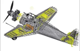  ?? FABIERN HÖRLIN / DASSAULT AVIATION ?? Superposit­ion des scans 3D des pièces anciennes (en jaune) avec la maquette numérique du MB.152 (en gris).