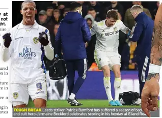  ?? ?? TOUGH BREAK Leeds striker Patrick Bamford has suffered a season of bad injuries and cult hero Jermaine Beckford celebrates scoring in his heyday at Elland Road
