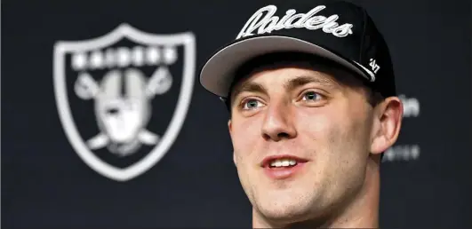  ?? AP photo ?? Las Vegas first-round draft pick Brock Bowers speaks at a NFL news conference on April 26 in Henderson, Nev.