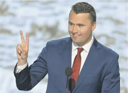  ?? ANDREW CABALLERO-REYNOLDS/AFP VIA GETTY IMAGES ?? Wheeling High School grad Charlie Kirk targeted inflation during his RNC speech Monday.