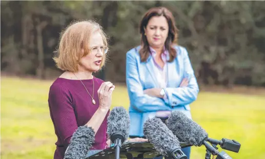  ??  ?? Premier Annastacia Palaszczuk and chief health officer Dr Jeannette Young at a Covid press conference, Picture: Richard Walker