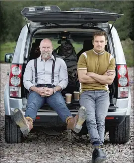  ?? Peter Sandground ?? OK, SO Graham McTavish, left, and Sam Heughan don’t always travel in kilts.