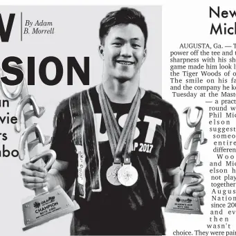  ?? CONTRIBUTE­D PHOTO ?? MVP. Dabawenyo Chino Tancontian shows his most valuable player and championsh­ip UAAP trophies.