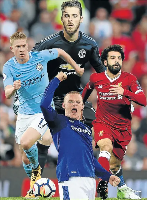  ?? Pictures: Getty Images ?? Clockwise from left: If Kevin de Bruyne is able to dictate terms, Manchester United could be in for a nasty afternoon, where David de Gea has again underlined his status as arguably the world’s best goalkeeper. Liverpool’s summer signing Mohamed Salah...