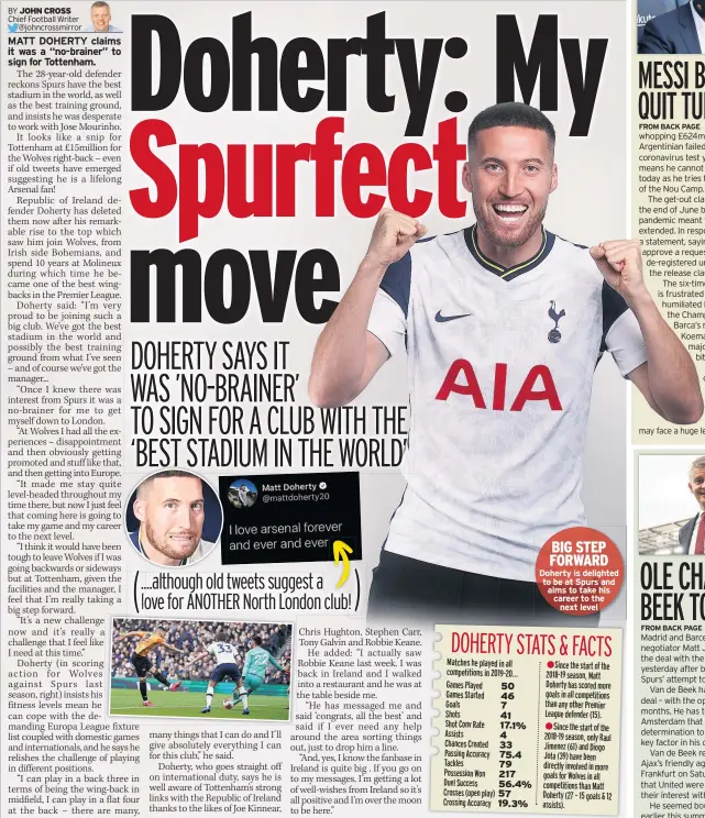  ??  ?? Doherty is delighted to be at Spurs and aims to take his career to the next level