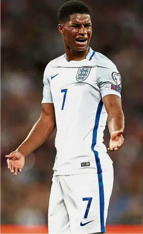  ??  ?? England’s striker Marcus Rashford gesturing to his teammates after a missed opportunit­y against Slovakia during the Group F World Cup qualifying match at Wembley. — AFP Let’s get this right: