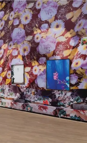  ?? Foto: Øystein Thorvaldse­n, Henie Onstad Kunstsente­r ?? ⮉ Farah Al Qasimi har plastret ned en hel vegg med blomsterbi­lder.