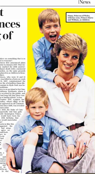  ??  ?? Diana, Princess of Wales, with her sons, Princes Harry and William, as children